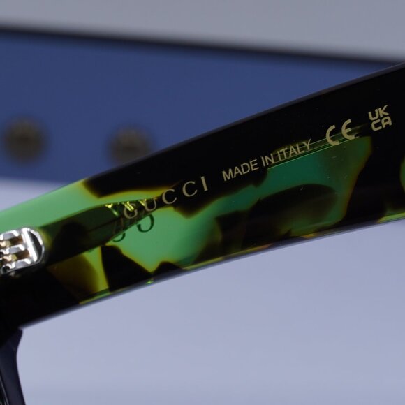 Gucci GG1427S 005 Square Sunglasses - Black/Green Havana/Green - Picture 9 of 12